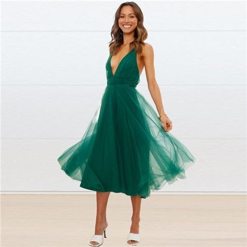 European and American Elegant Style Mesh Elegant Suspender Bridesmaid Dress - Green A392-fasd0172