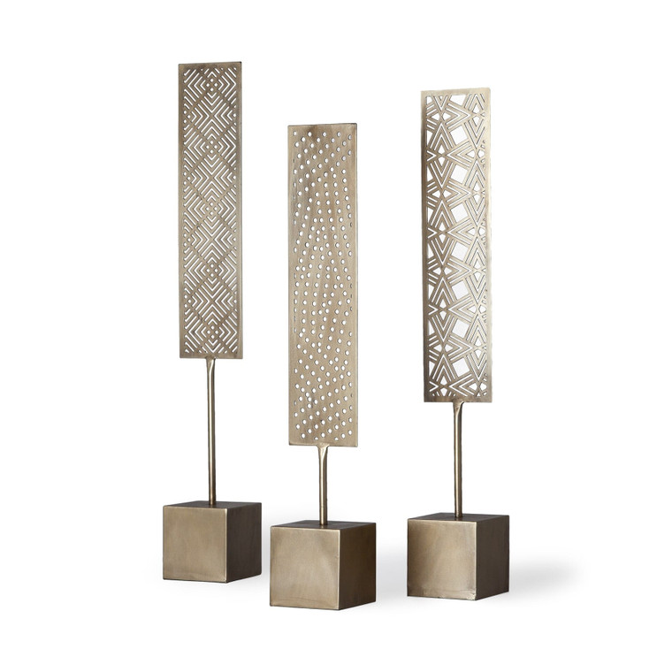 Set Of Three Gold Abstract Metal Cutout Tabletop Decor Pieces N270-392479