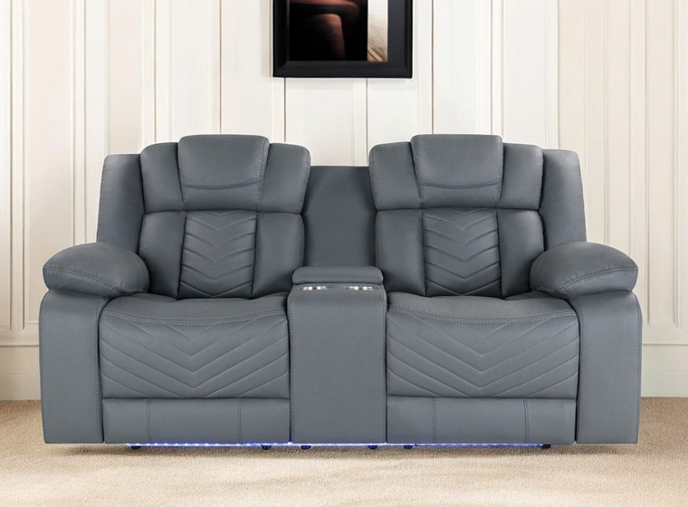 75" Light Gray Faux Leather Power Reclining Loveseat With Storage N270-561563