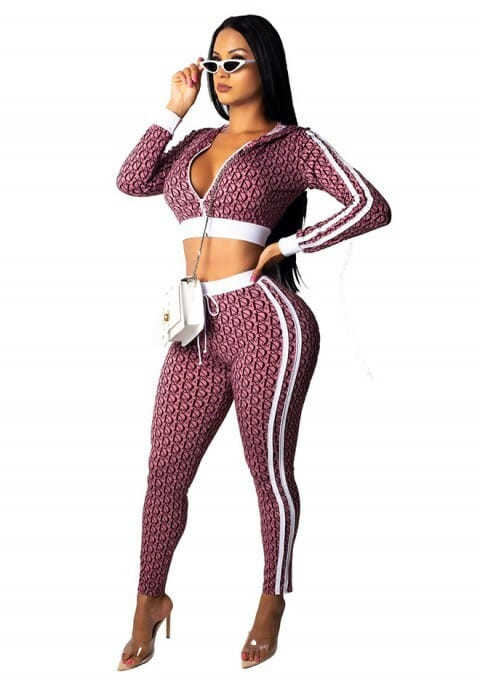 Women's Long Sleeve Zip Up Crop Top and Bodycon Long Pants Set H721-SMR9050