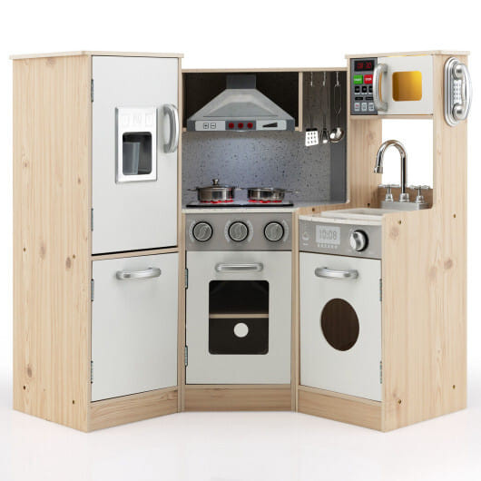 Kids Corner Wooden Kitchen Playset with Cookware Accessories B593-TP10063