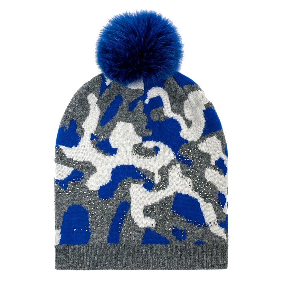 Peter Glenn Camo Knit Hat with Real Fur Pom (Women's) - Peter