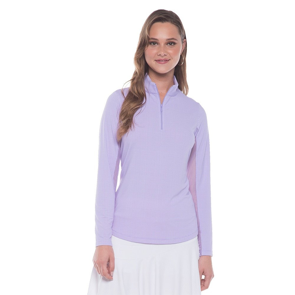 Ibkul Essential Mini Check Long Sleeve 1/4-Zip Mock Neck Shirt