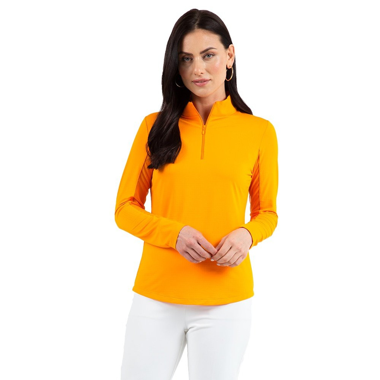 Ibkul Solid Long Sleeve 1/4-Zip Mock Neck Shirt (Women's