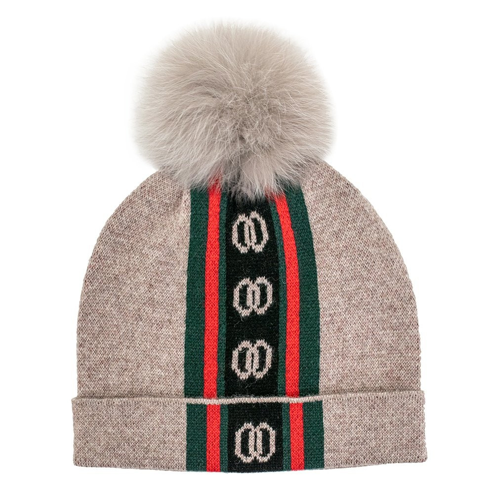 Peter Glenn Knit Logo Hat with Real Fur Pom (Women display picture 1