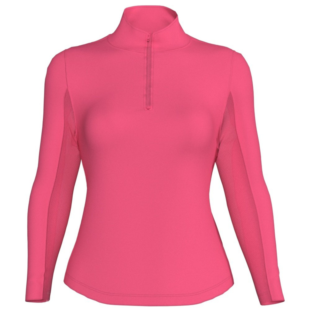 新品　WOMEN’S BACK LOGO LINE LS MOCK NECK Ibkul Solid Long Sleeve 1/4-Zip Mock Neck Shirt (Women's