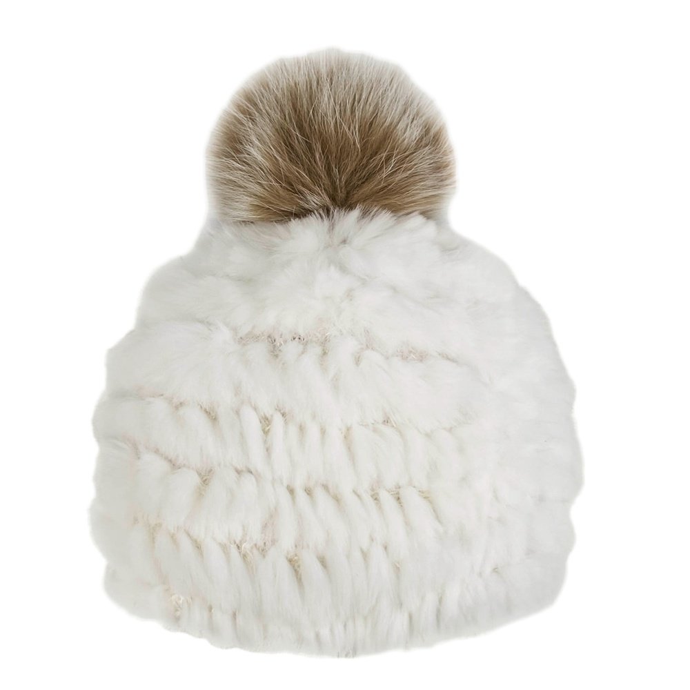 Peter Glenn Houndstooth Beanie with Real Fur Pom (Women's) - Peter