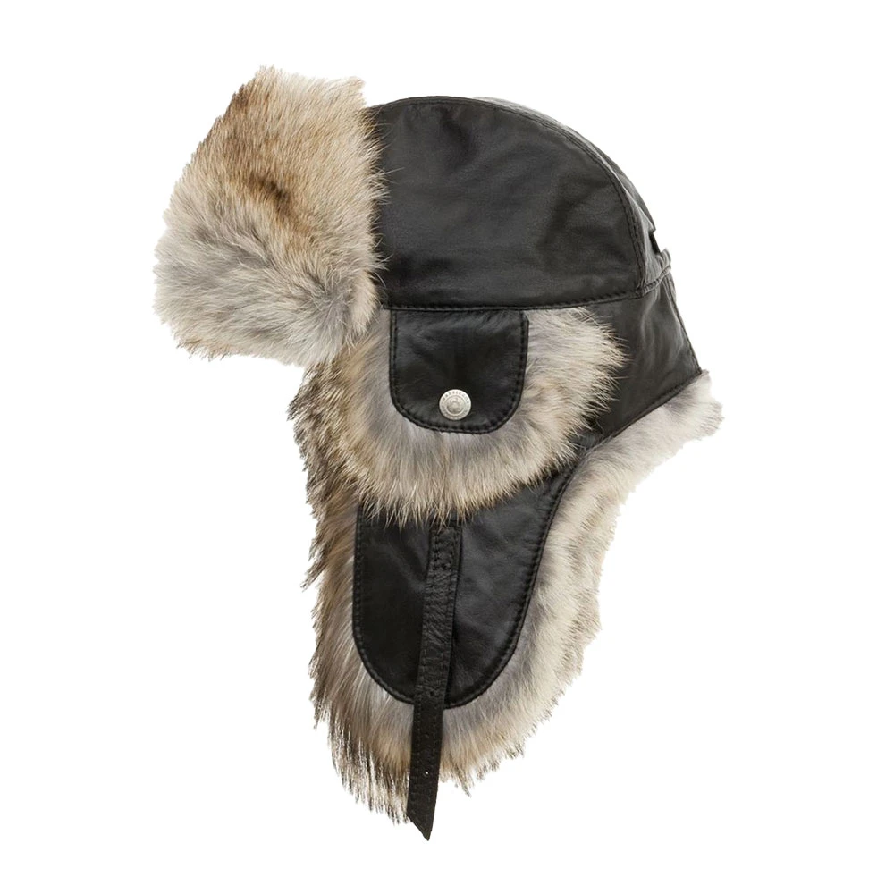 Unisex Black Leather and Brown Harricana Luxury Fur-Lined Hat Harricana Chapka Shearling Hat (Adults main image 2