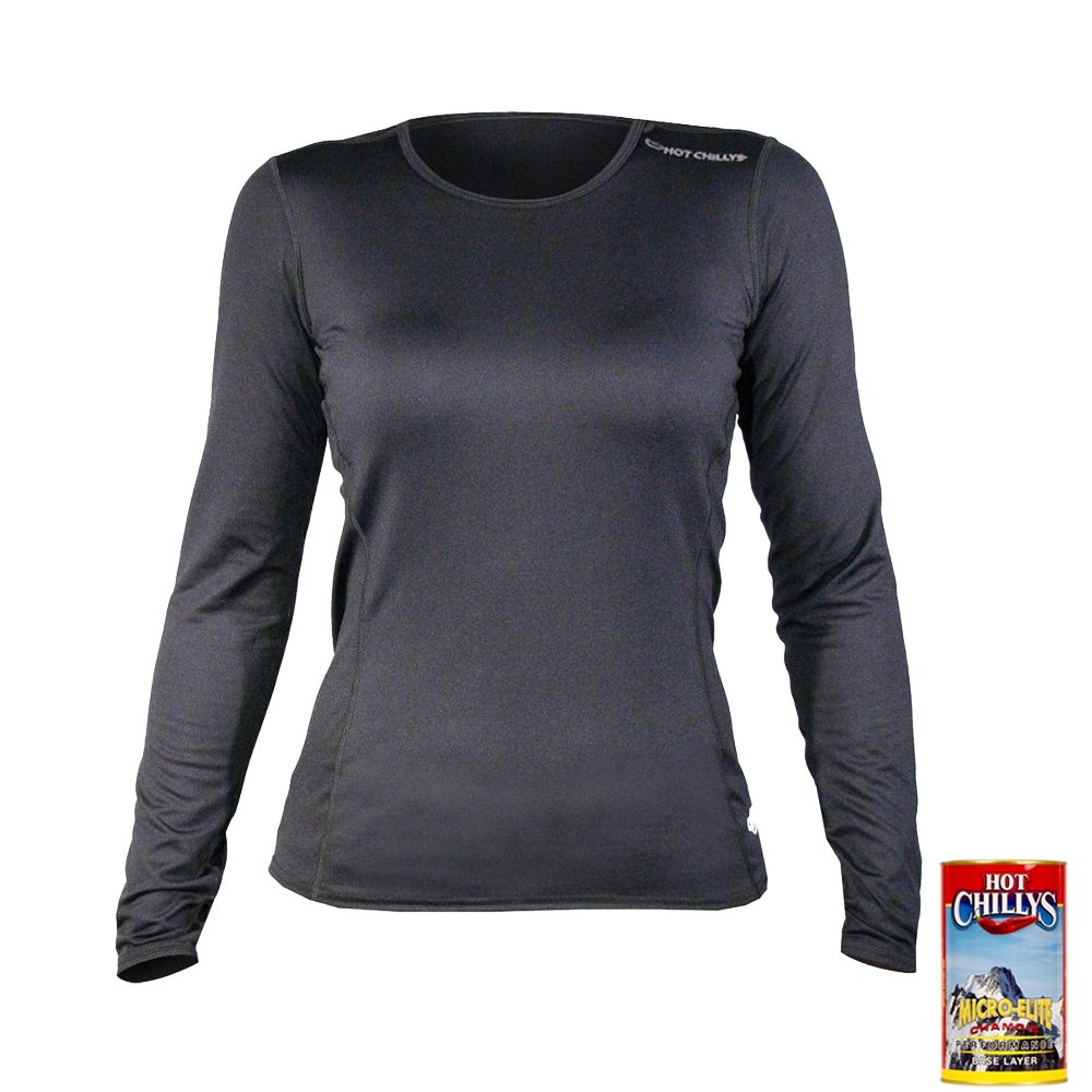 Hot Chillys Men's Micro-Elite Chamois Crewneck Baselayer - Black, Medium, 8K Flocked Logo - View #7