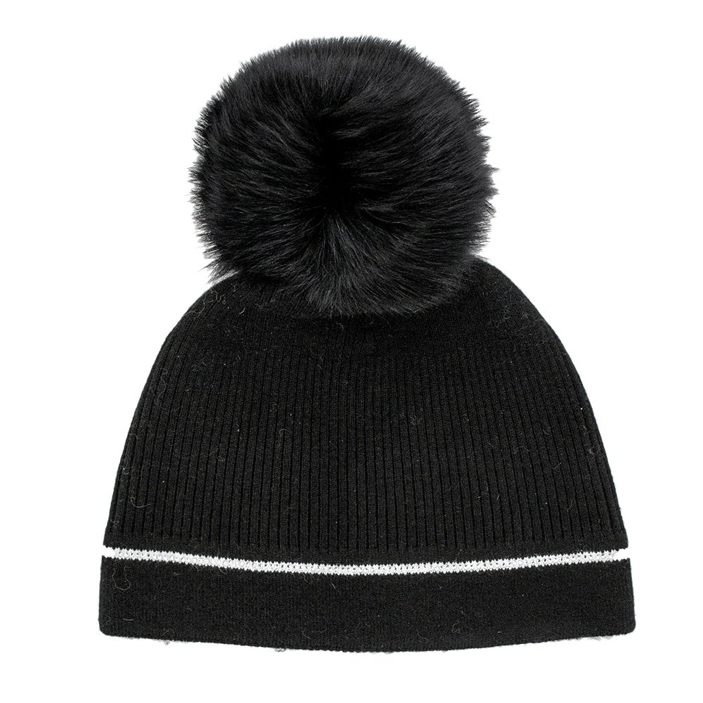 Peter Glenn Houndstooth Beanie with Real Fur Pom (Women's) - Peter