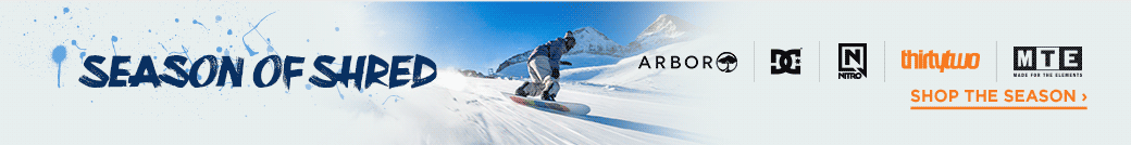 Arbor, Nitro, DC, Vans, and Thirtytwo—boards, boots, and bindings