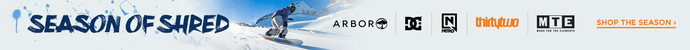 Arbor, Nitro, DC, Vans, and Thirtytwo—boards, boots, and bindings
