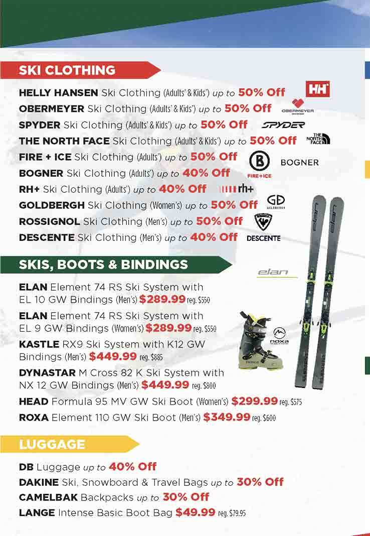 Ski Clothing, Skis, Boots & Bindings, Luggage