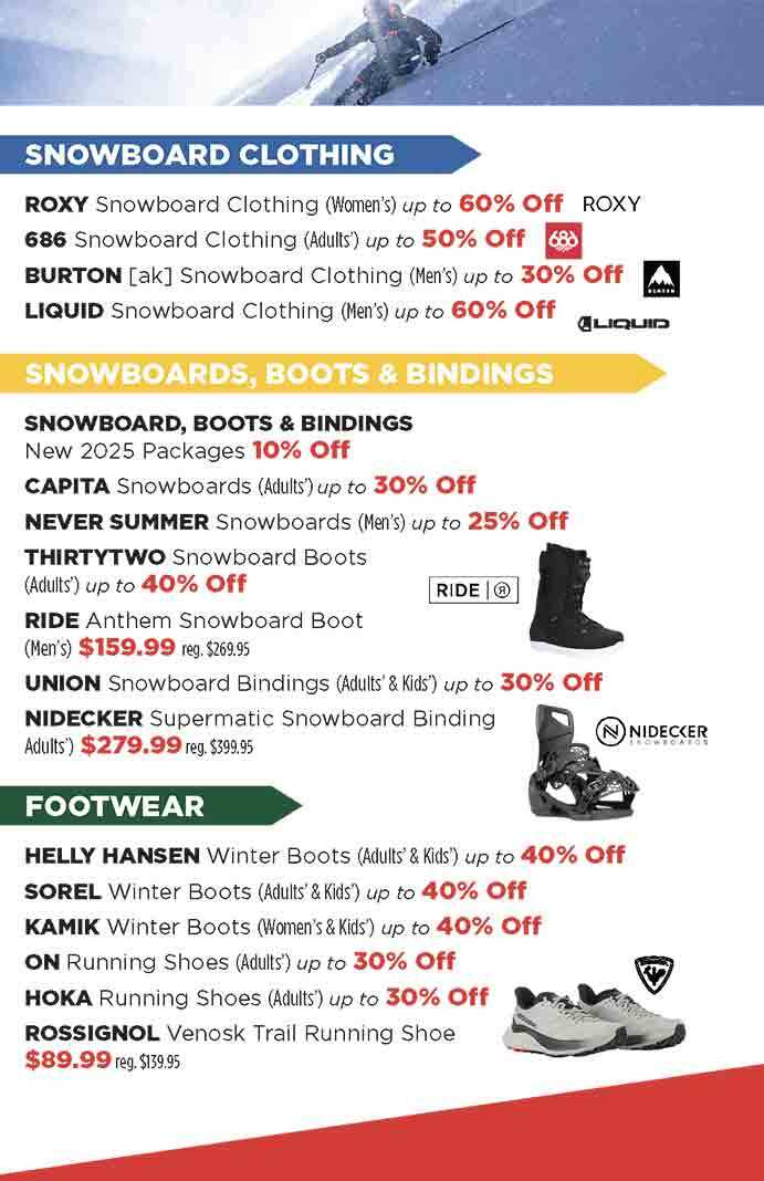 Snowboard Clothing, Snowboards, Boots & Bindings