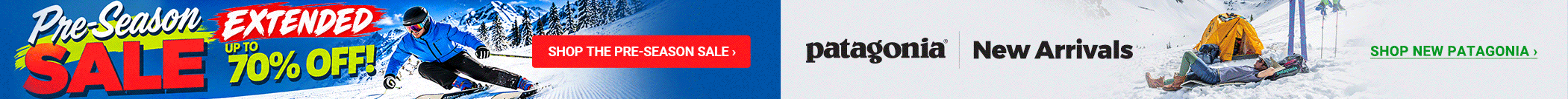 THE SALE ISN'T OVER YET! We've extended the Pre-Season Sale through October 19! Plus, Patagonia New Arrivals are here!