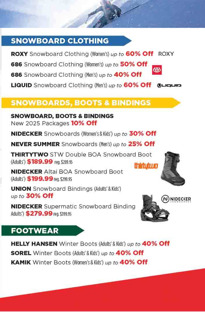 Snowboard Clothing, Snowboards, Boots & Bindings, Accessories