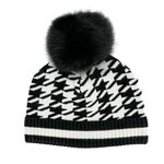 Peter Glenn Houndstooth Beanie with Real Fur Pom (Women's) - Peter