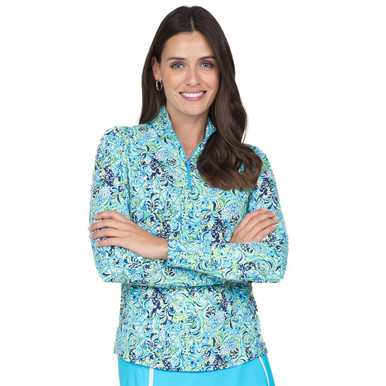 Ibkul Marissa Long Sleeve Adjustable 1/4-Zip Polo Shirt