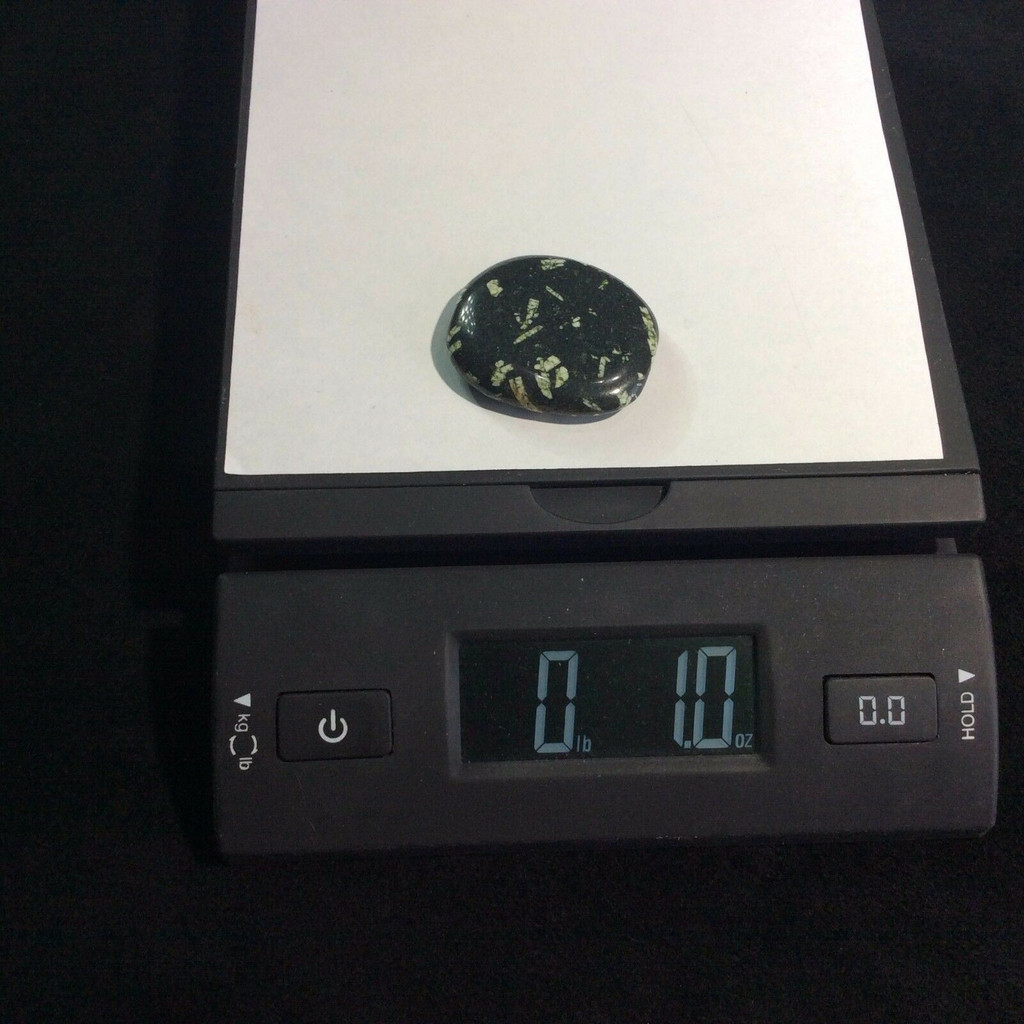 Chinese Writing Stone Porphory 171130 Palm Pocket Crystal Specimen Black White