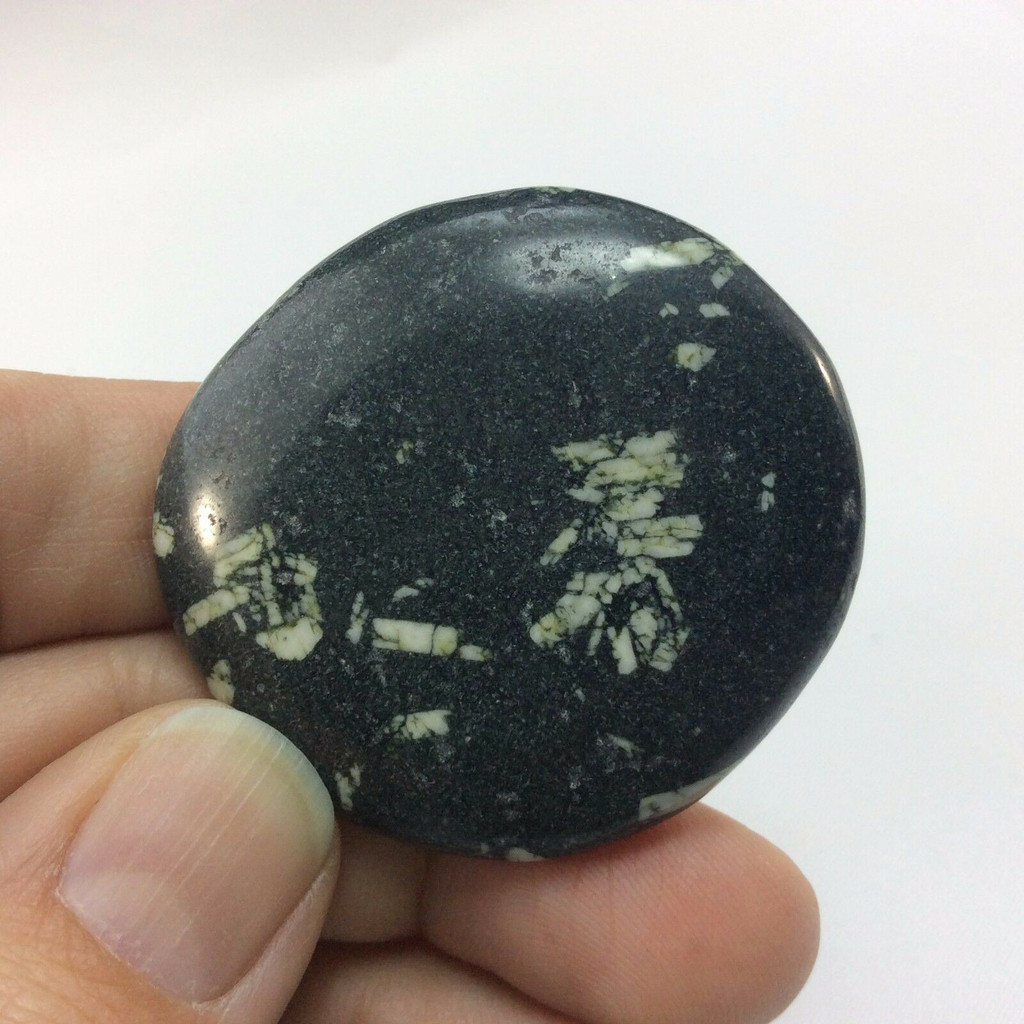 Chinese Writing Stone Porphory 171129 Palm Pocket Crystal Specimen Black White