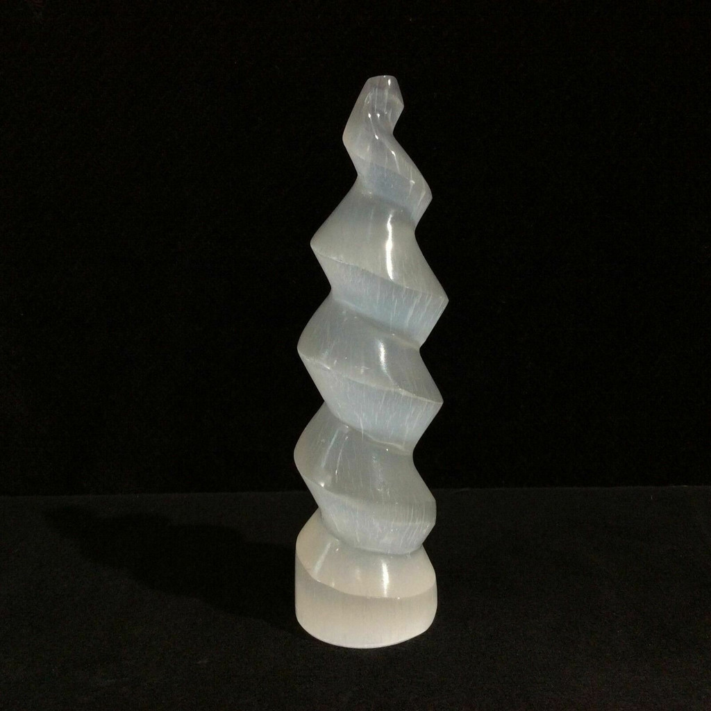ONE (1) 7in Polished Satin Spar Selenite Spiral Tower Horn Cleansing Crystal 865