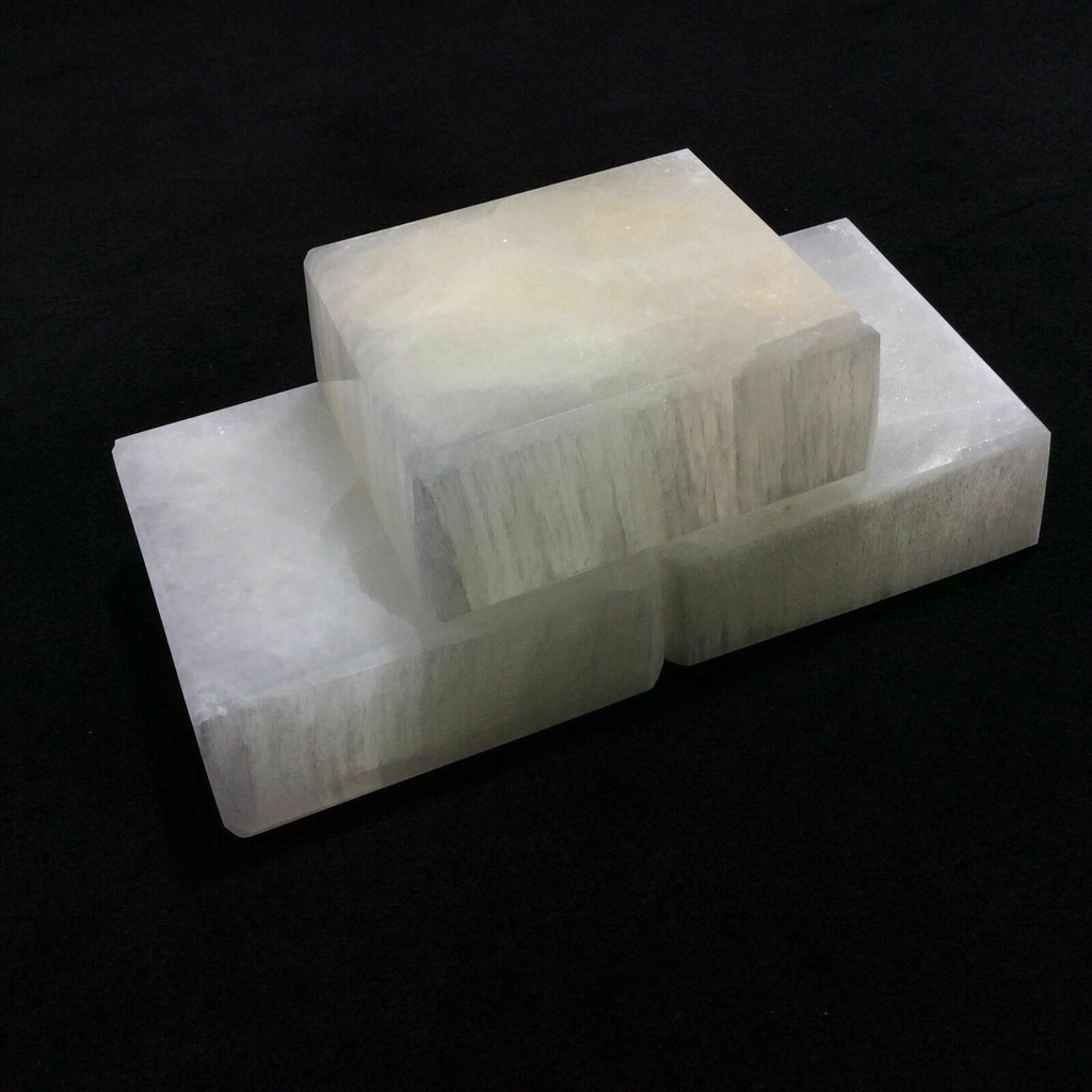 One (1) Polished Satin Spar Selenite Crystal Square 3x3x1in Cleansing Table Slab