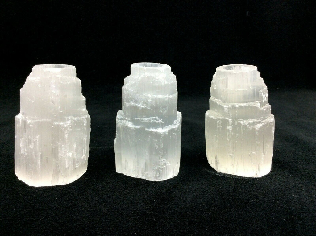 One (1) Small Selenite Tower Drilled Hole Holds Liquid Incense Oil Candle