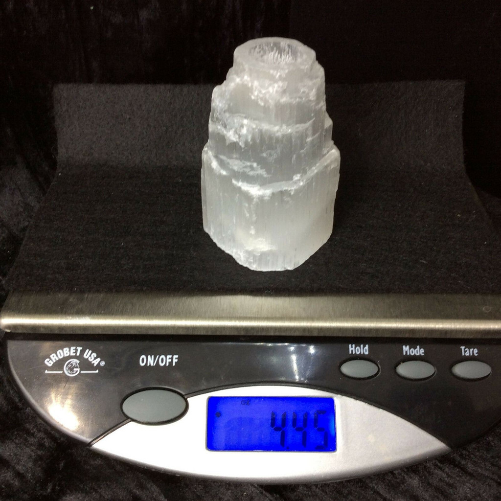 One (1) Small Selenite Tower Drilled Hole Holds Liquid Incense Oil Candle
