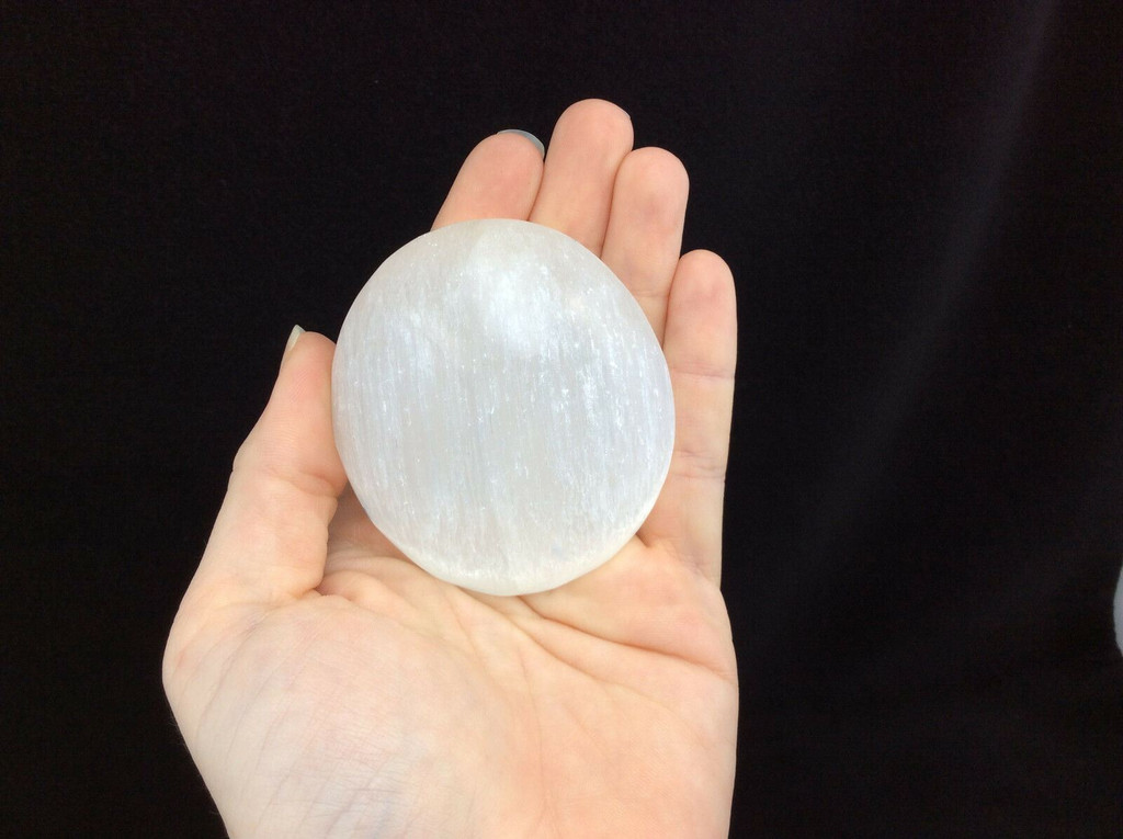 One (1) Polished Selenite Palm Stone Stone of Mental Clarity Crystal Healing