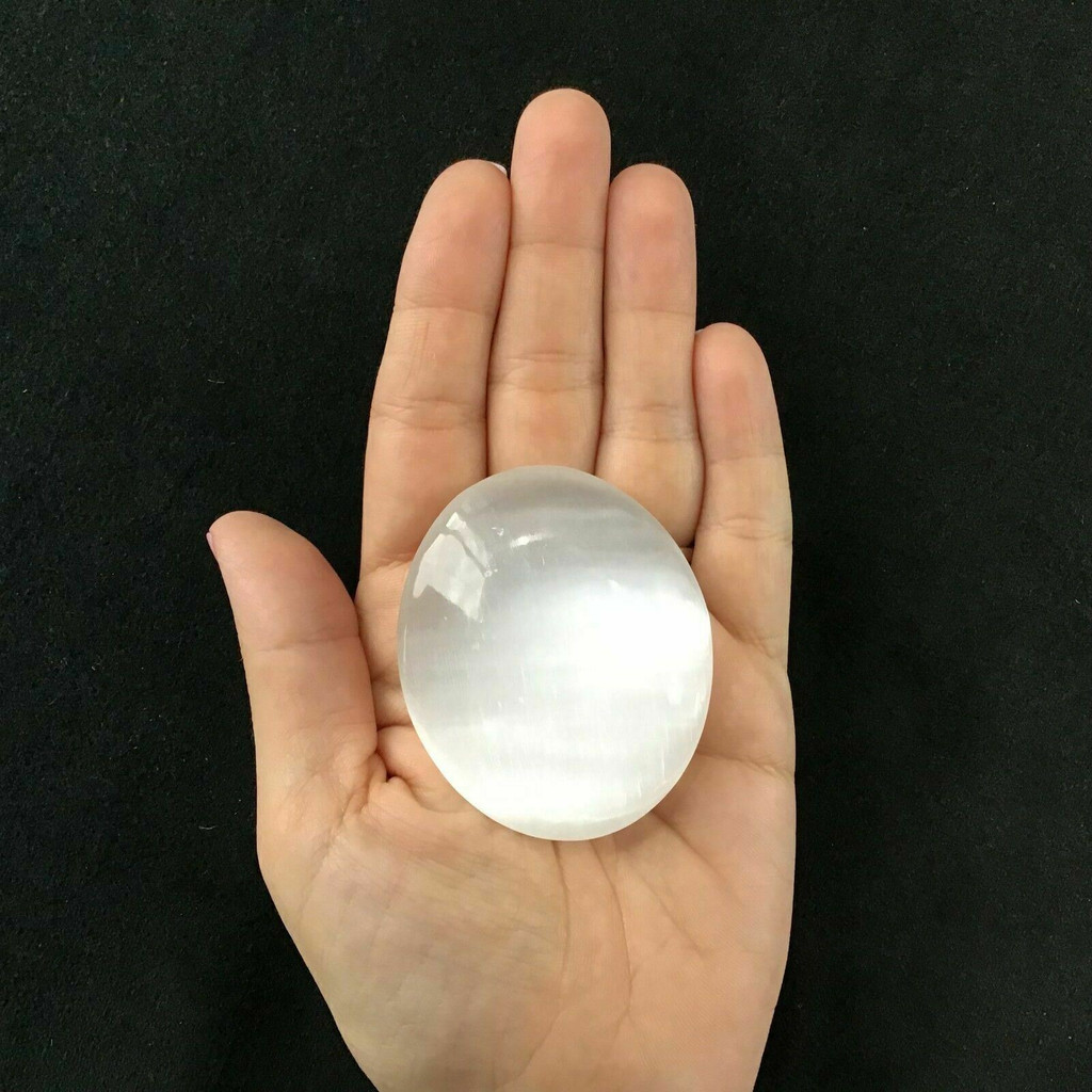 Selenite Crystal Palm Stone 64mm 1901-148 Mental Clarity White Stone Specimen