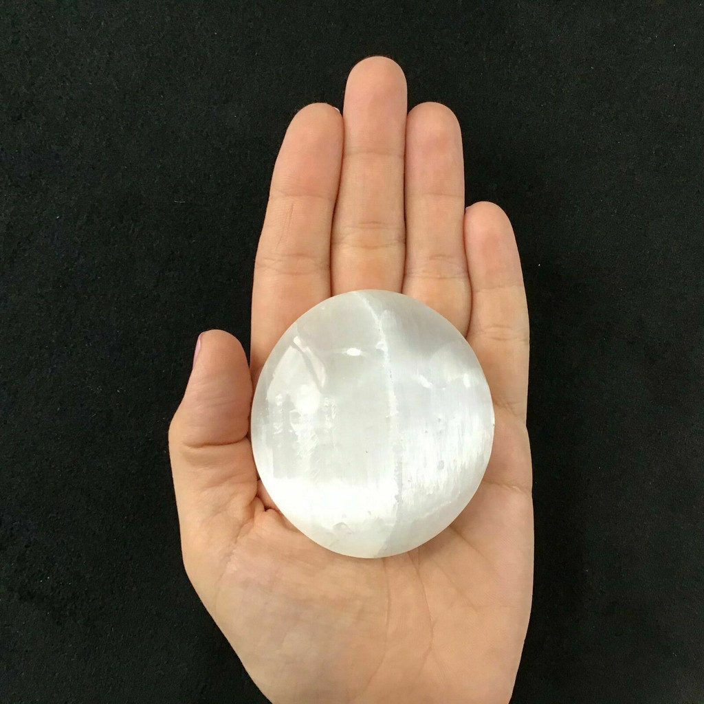 Selenite Crystal Palm Stone 69mm 1901-145 Mental Clarity White Stone Specimen