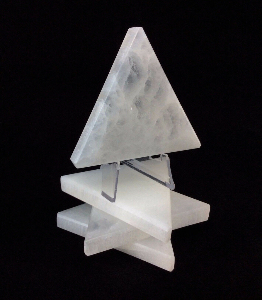 One (1) Satin Spar Selenite Triangle 3in Clarity Cleansing Table Slab Plate Healing