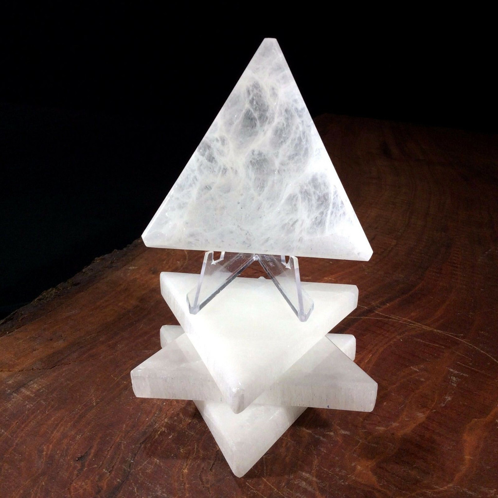 One (1) Satin Spar Selenite Triangle 3in Clarity Cleansing Table Slab Plate Healing