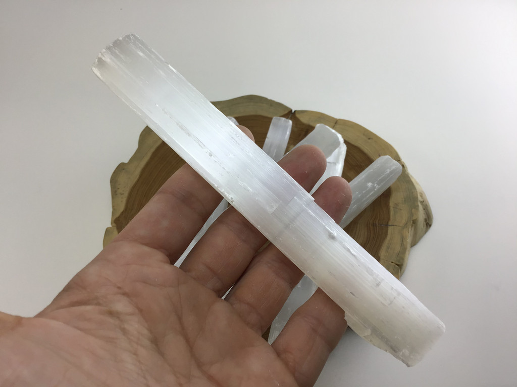 MeldedMind One 6in All Natural Satin Spar Selenite Log Wand Bar Energy Cleansing