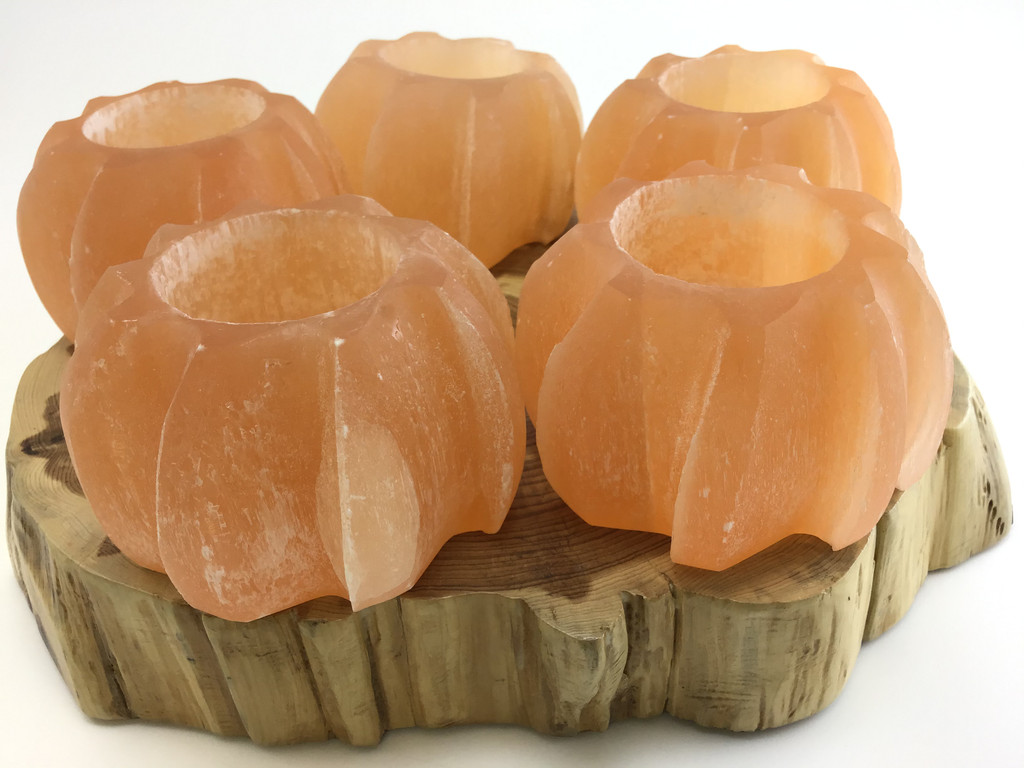 One (1) Orange Selenite Tea Candle Decor Energy Cleansing