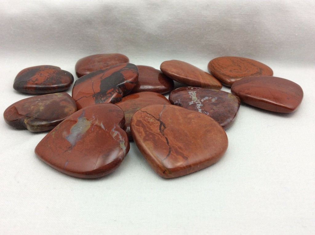 One (1) Tumbled Red Brecciated Jasper Heart Stone of Strength and Vitality