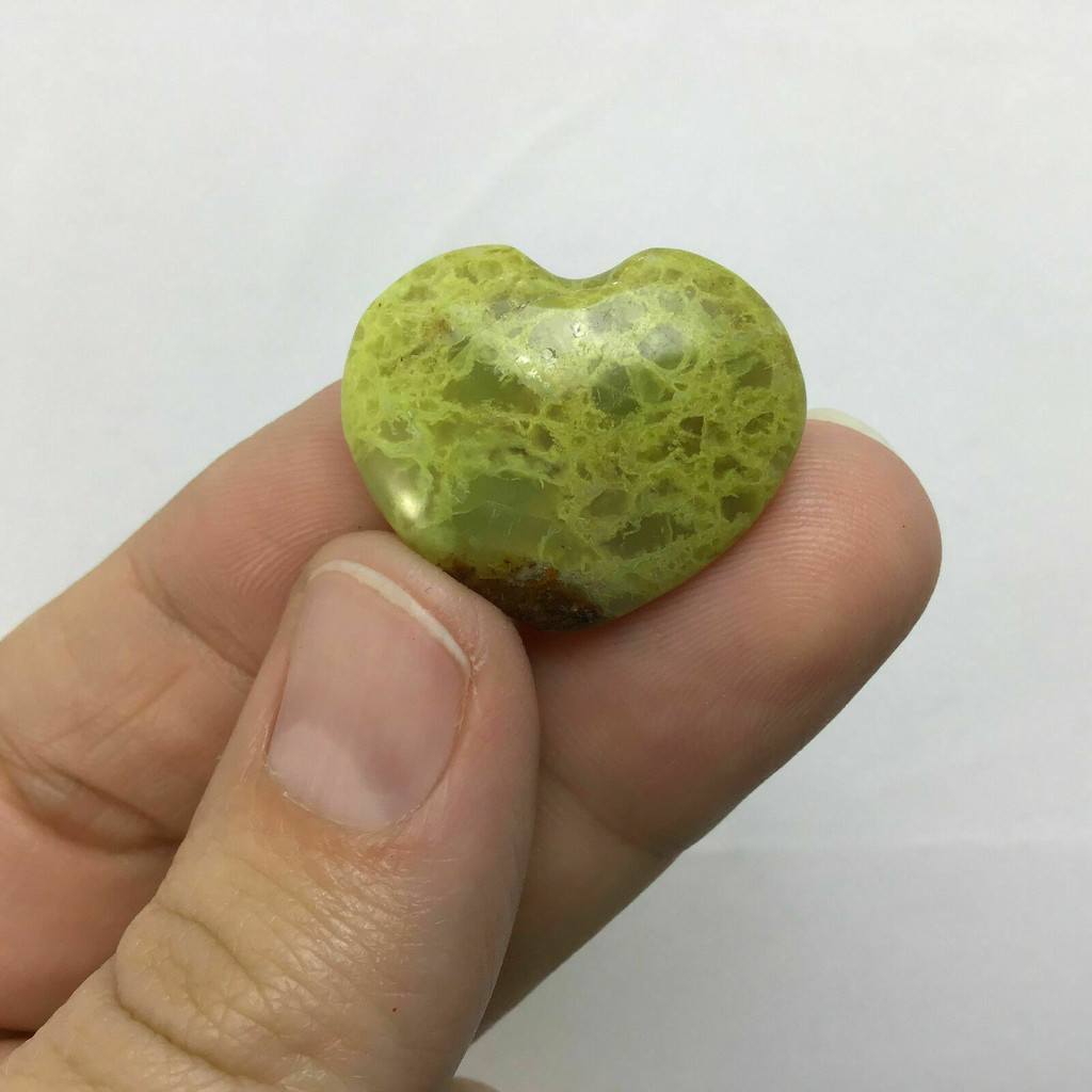Polished Green Apple Pistachio Puffed Heart 22mm Mineral Mineraloid 2303-094