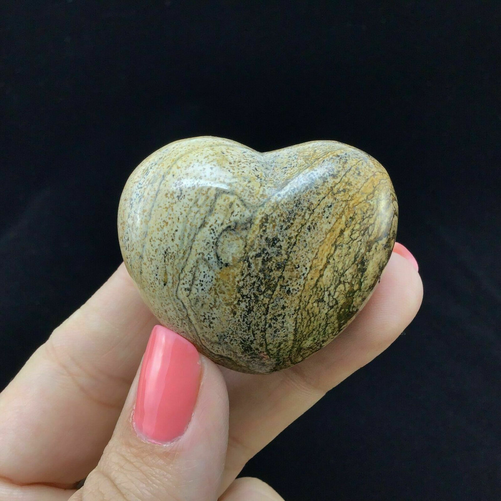 Picture Jasper Puffed Heart 44mm 1903-009 Brown Tan Stone