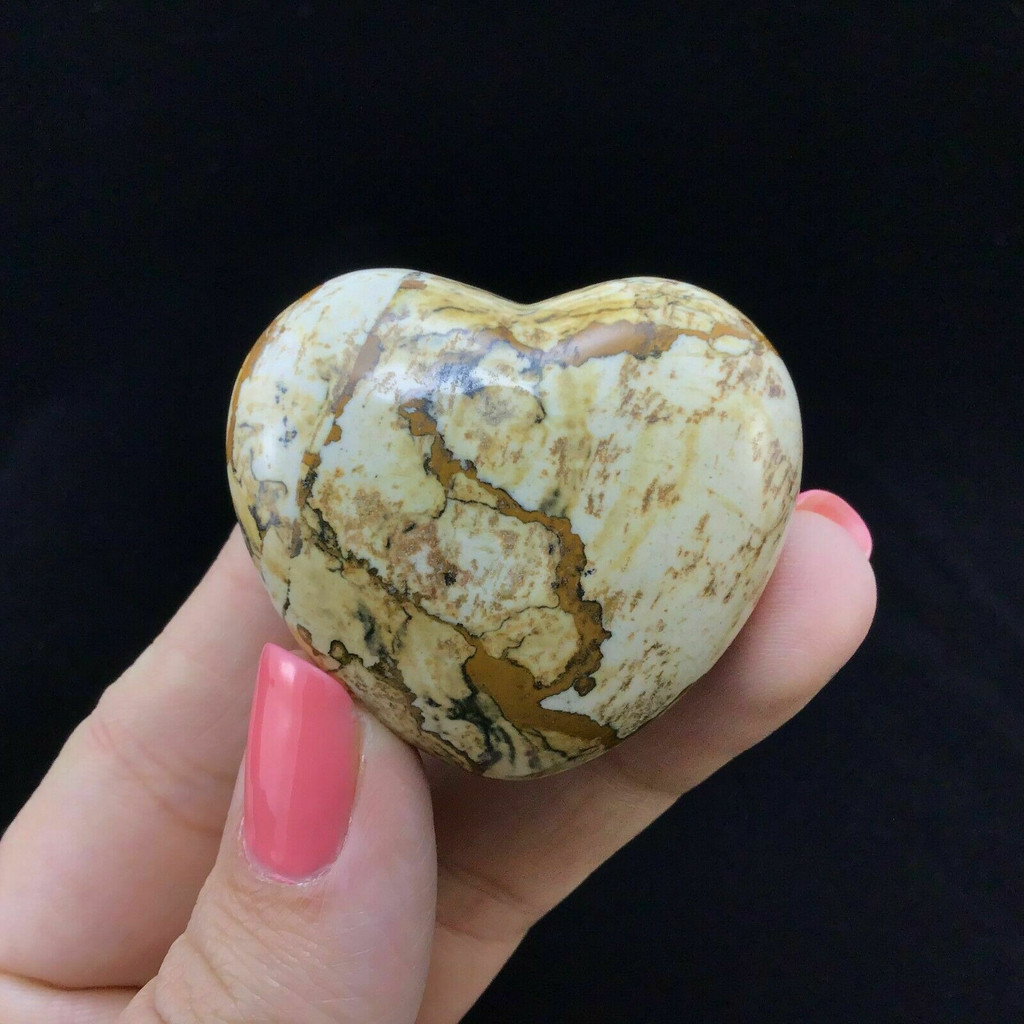 Picture Jasper Puffed Heart 44mm 1903-010 Brown Tan Stone