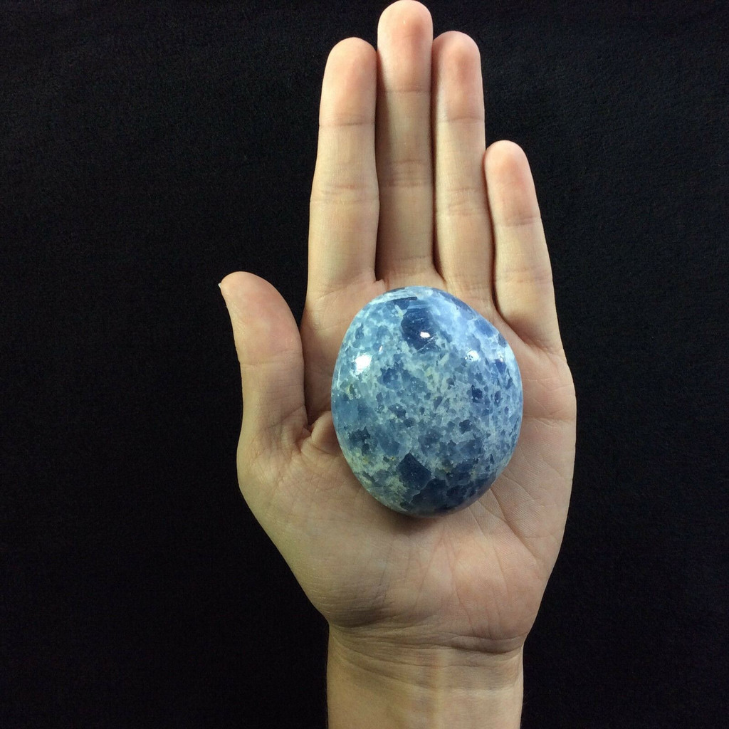 Polished Blue Calcite Palm Smooth Stone 4oz 170637 Crystal Soothing Metaphysical