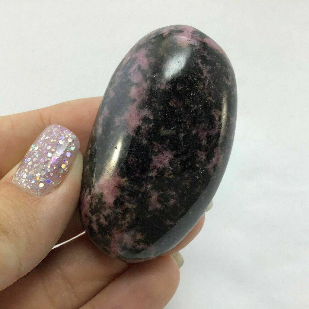 Rhodonite Smooth Palm Stone 180607 61mm Manganese Pink Black Metaphysical