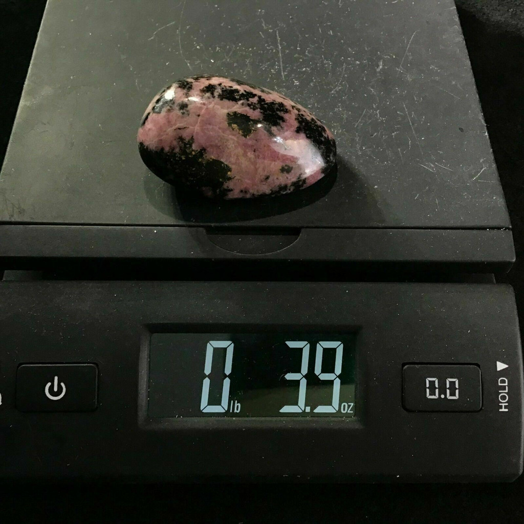 Rhodonite Smooth Palm Stone 180605 60mm Manganese Pink Black Metaphysical