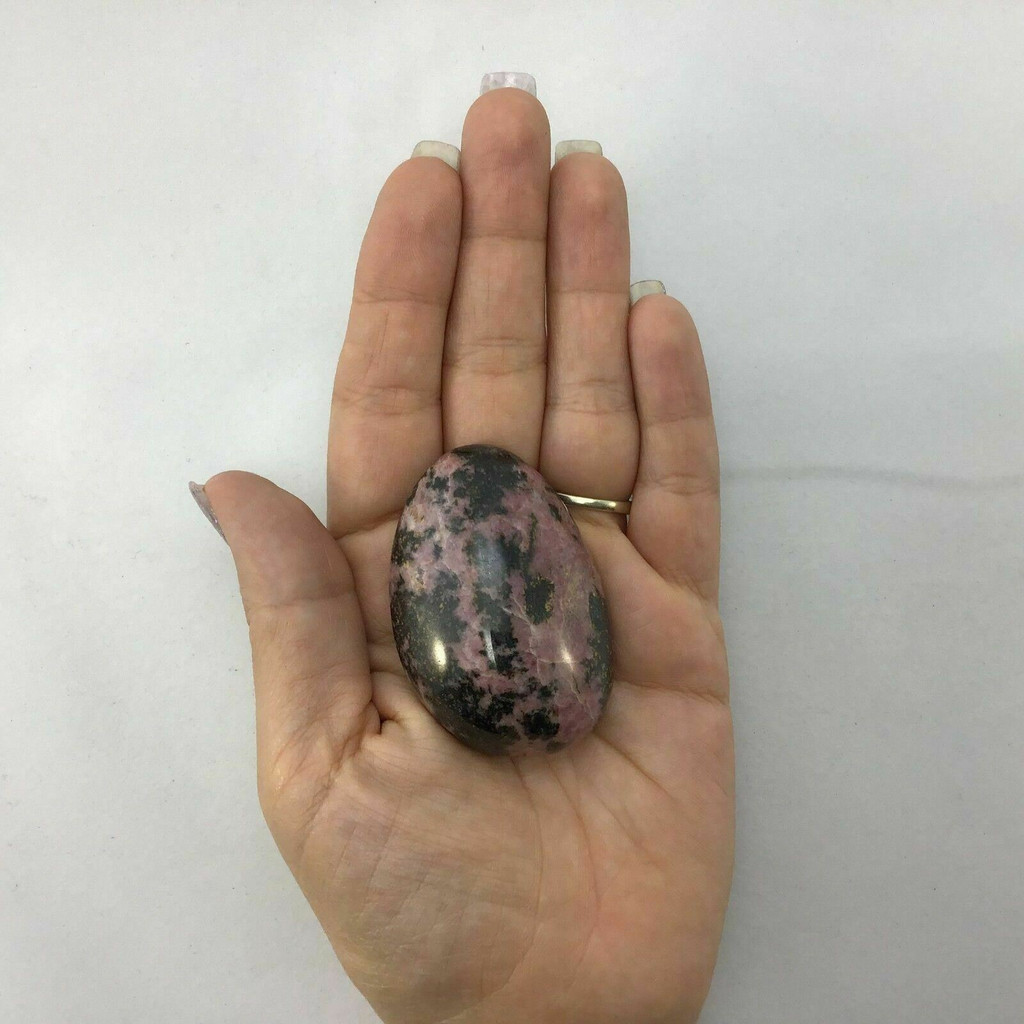 Rhodonite Smooth Palm Stone 180605 60mm Manganese Pink Black Metaphysical