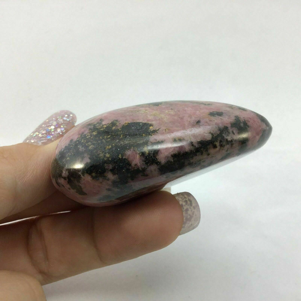 Rhodonite Smooth Palm Stone 180605 60mm Manganese Pink Black Metaphysical