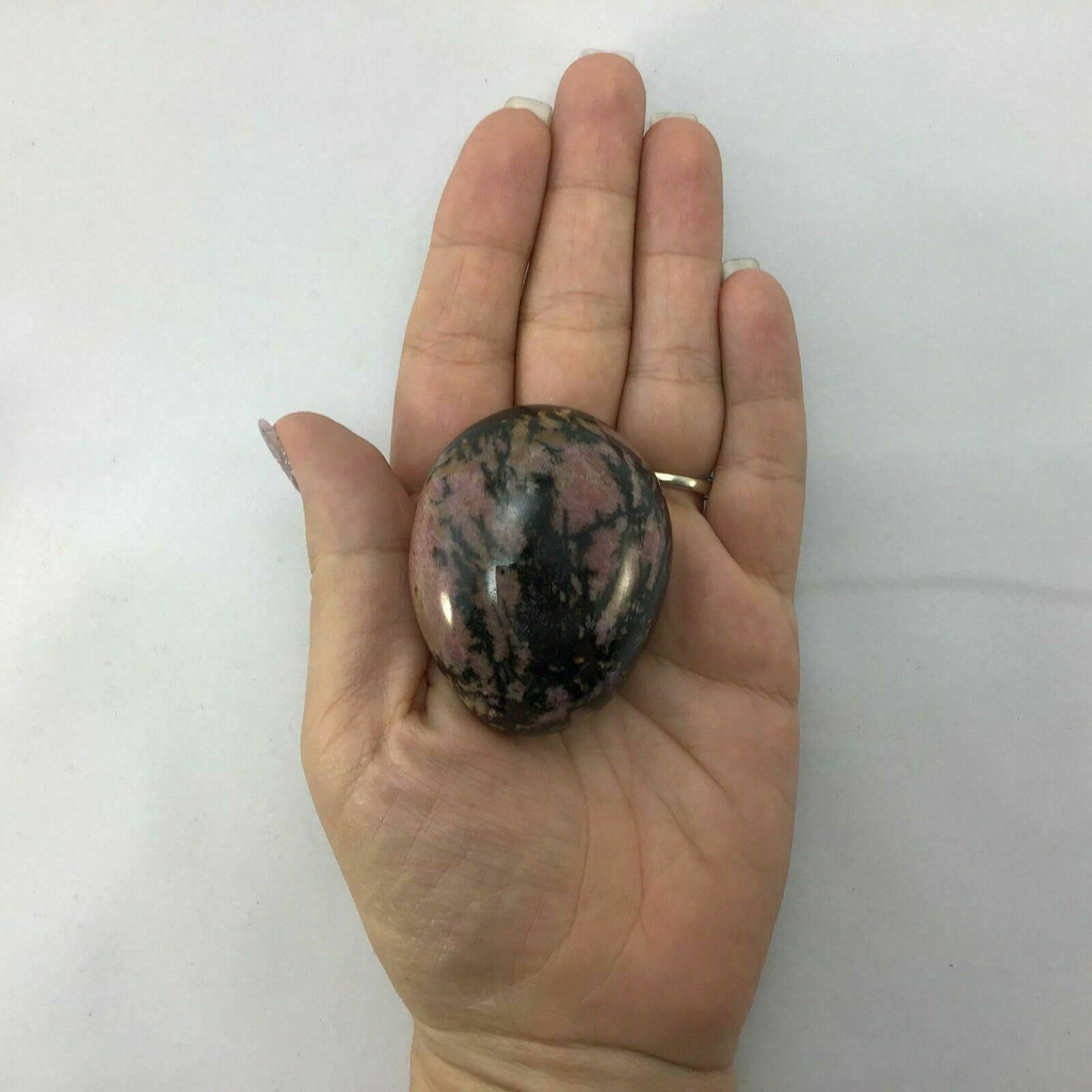 Rhodonite Smooth Palm Stone 180601 57mm Manganese Pink Black Metaphysical