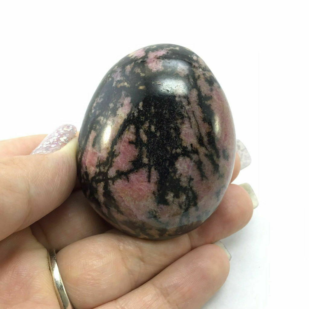 Rhodonite Smooth Palm Stone 180601 57mm Manganese Pink Black Metaphysical