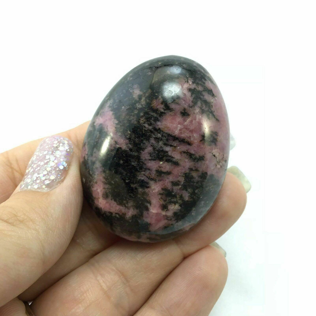 Rhodonite Smooth Palm Stone 180606 49mm Manganese Pink Black Metaphysical