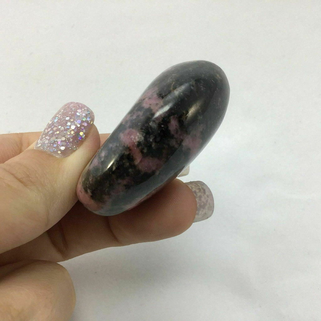 Rhodonite Smooth Palm Stone 180606 49mm Manganese Pink Black Metaphysical