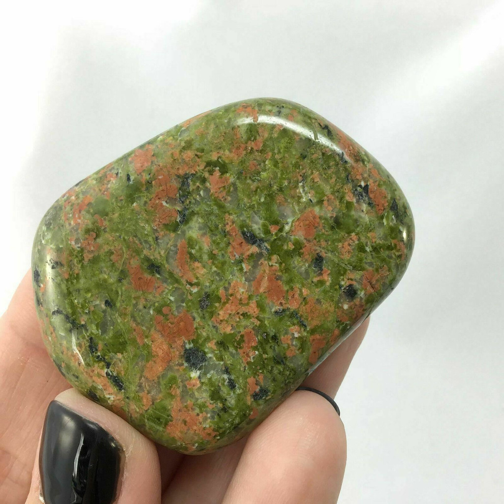 Unakite Smooth Palm Stone 181001-48mm Pink Green Feldspar Epidote Quartz 