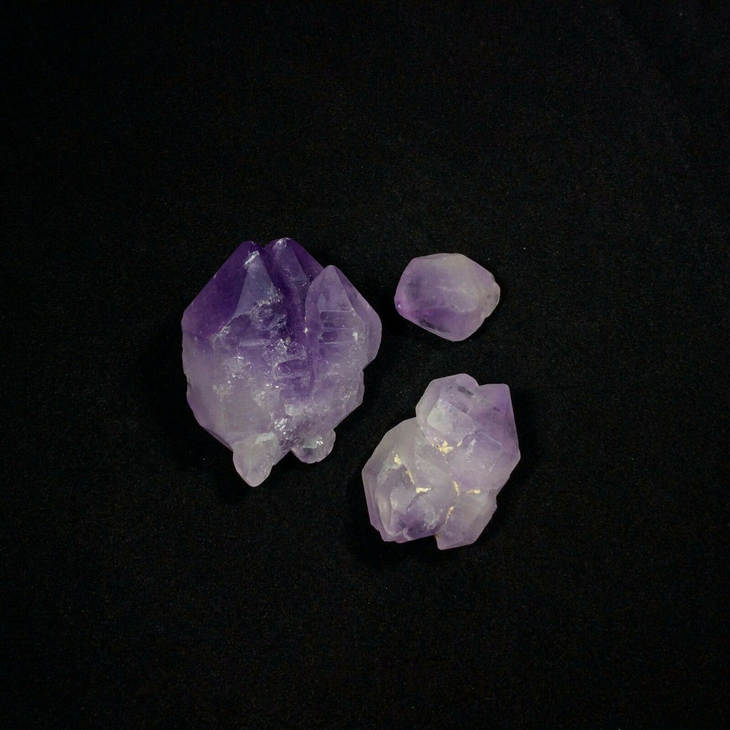 MeldedMind Set of 3 Phantom Amethyst Specimens Natural Purple Crystal 170814